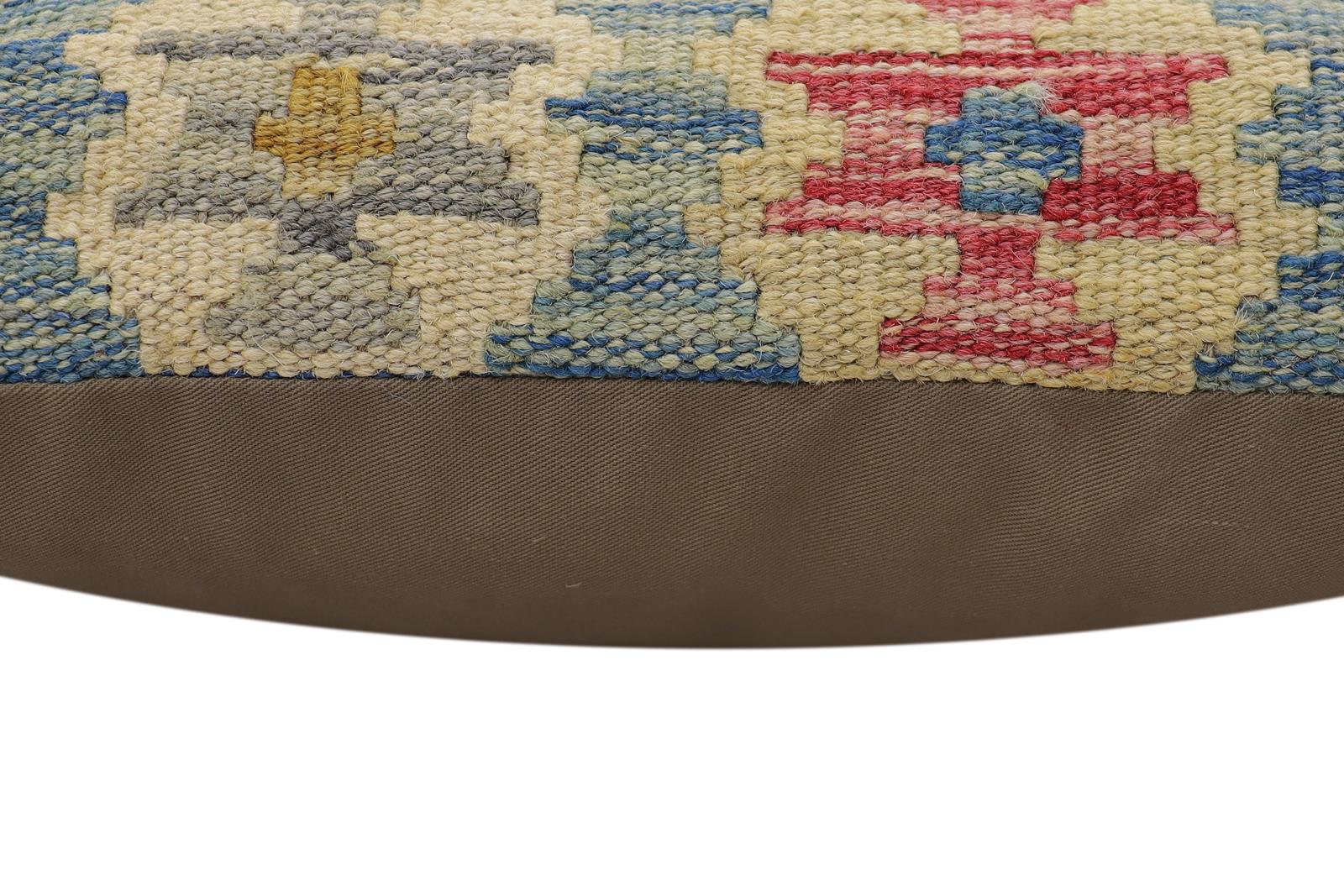 handmade Traditional Pillow Blue Beige Hand-Woven SQUARE 100% WOOL Hand woven turkish pillow2 x 2