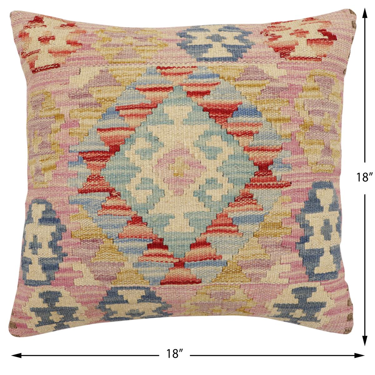 handmade Traditional Pillow Blue Beige Hand-Woven SQUARE 100% WOOL Hand woven turkish pillow2 x 2