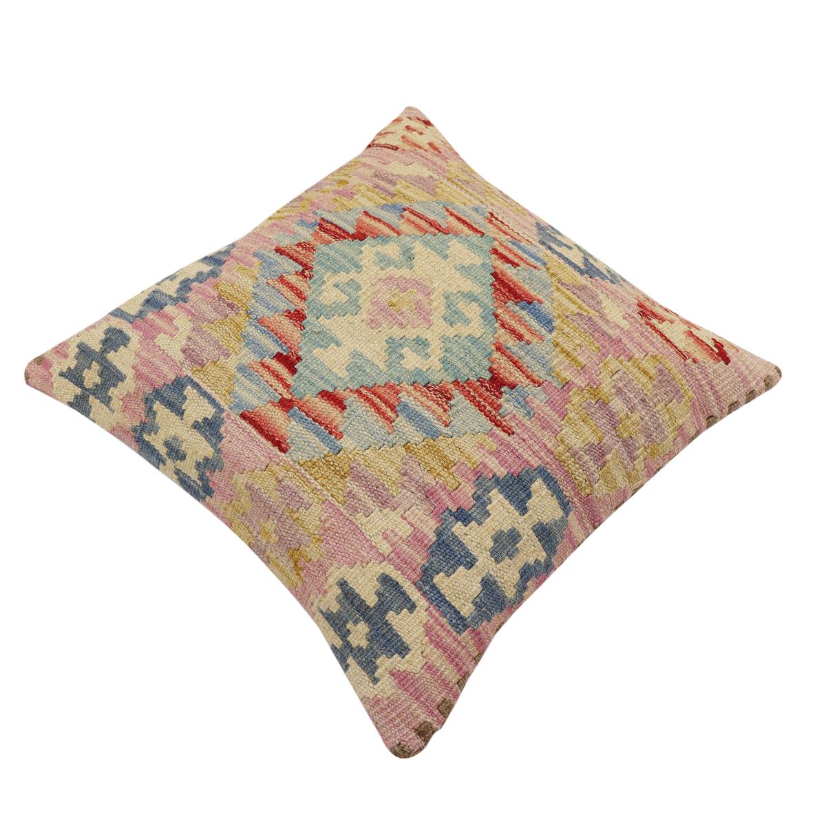 handmade Traditional Pillow Blue Beige Hand-Woven SQUARE 100% WOOL Hand woven turkish pillow2 x 2