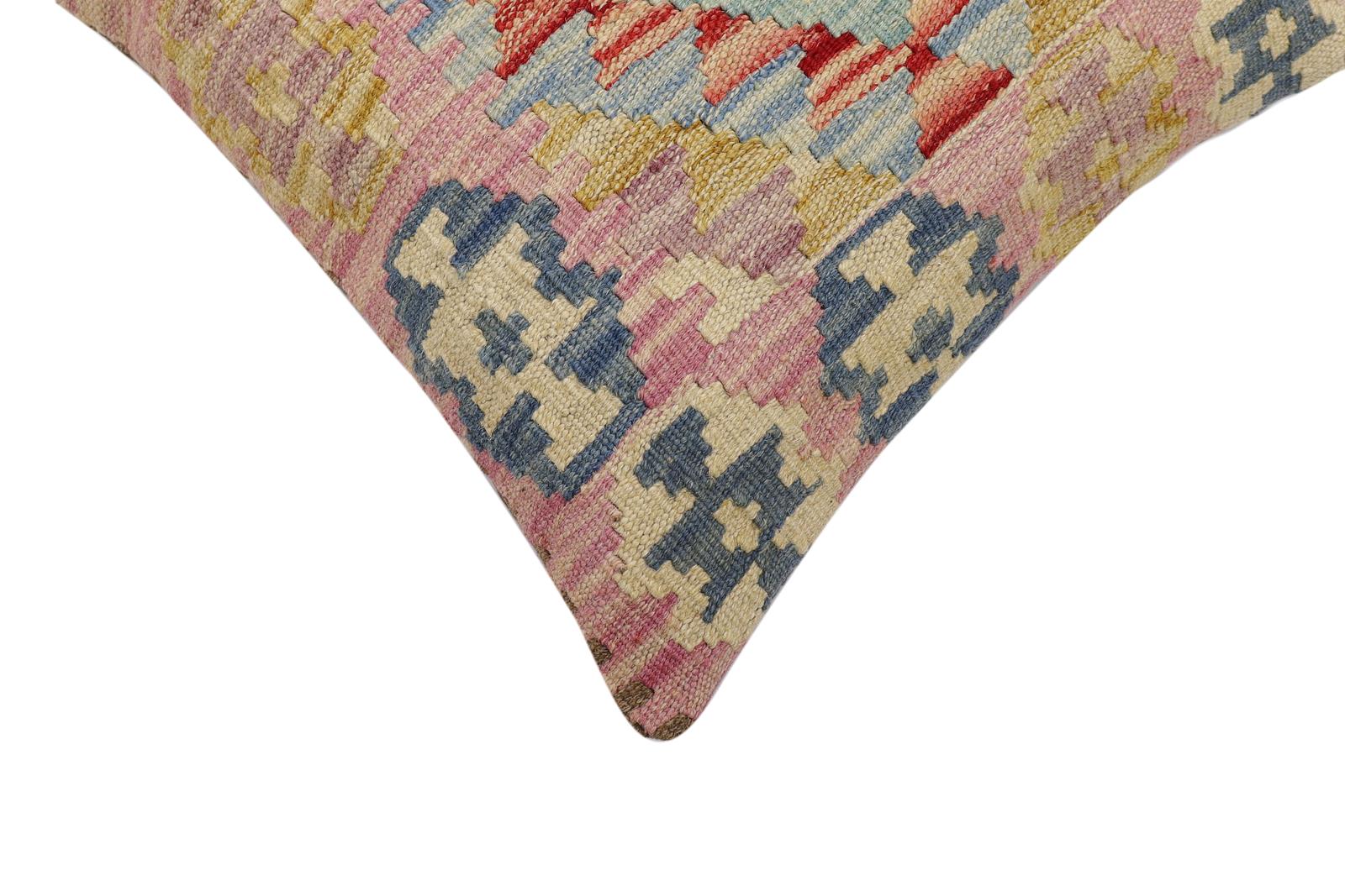 handmade Traditional Pillow Blue Beige Hand-Woven SQUARE 100% WOOL Hand woven turkish pillow2 x 2