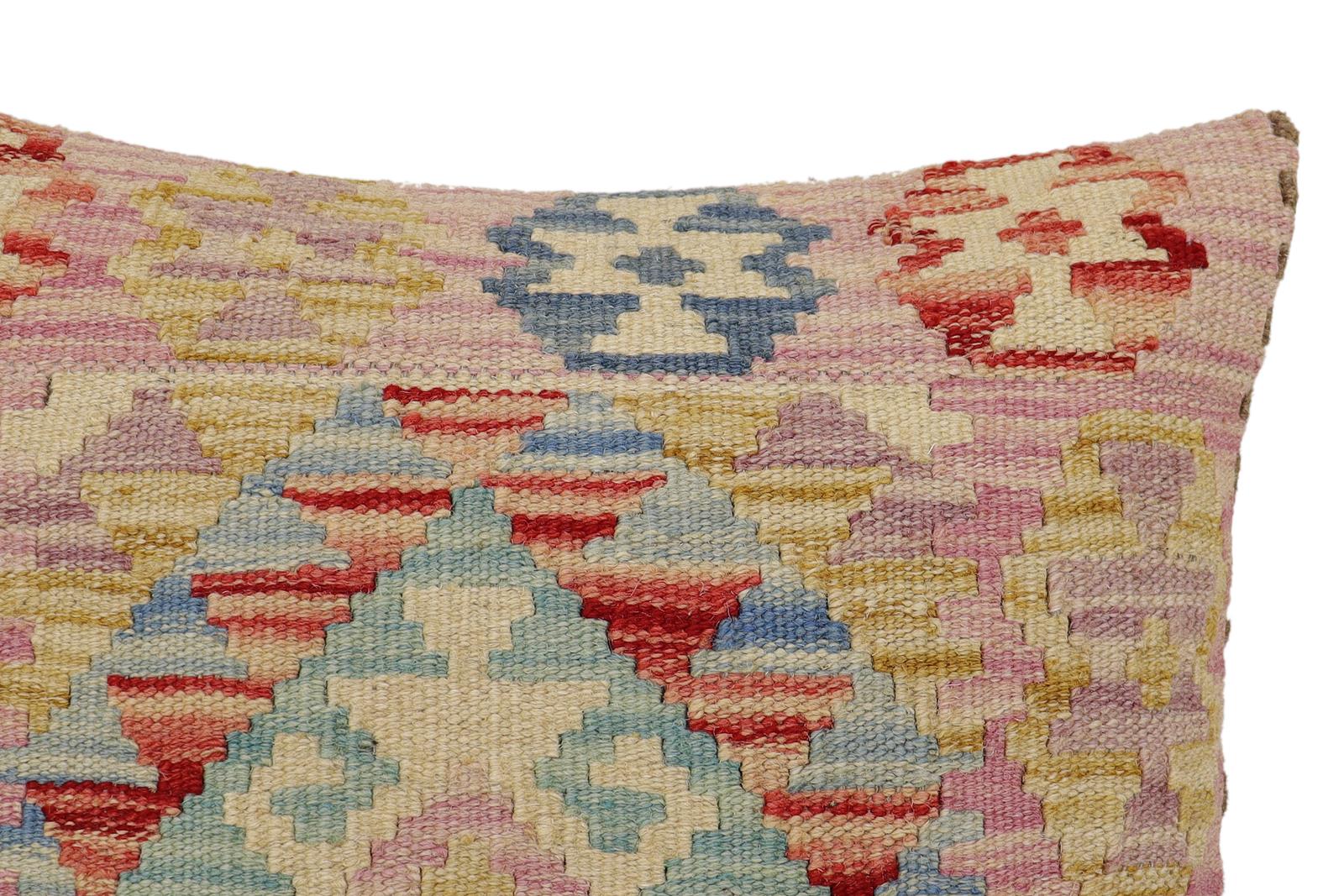 handmade Traditional Pillow Blue Beige Hand-Woven SQUARE 100% WOOL Hand woven turkish pillow2 x 2