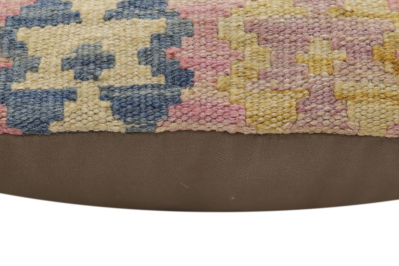 handmade Traditional Pillow Blue Beige Hand-Woven SQUARE 100% WOOL Hand woven turkish pillow2 x 2