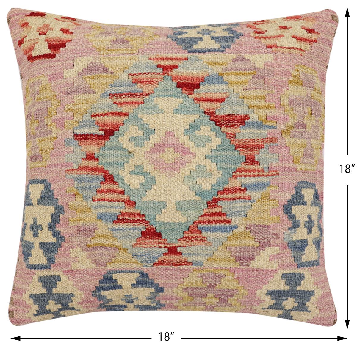 handmade Traditional Pillow Blue Beige Hand-Woven SQUARE 100% WOOL Hand woven turkish pillow2 x 2