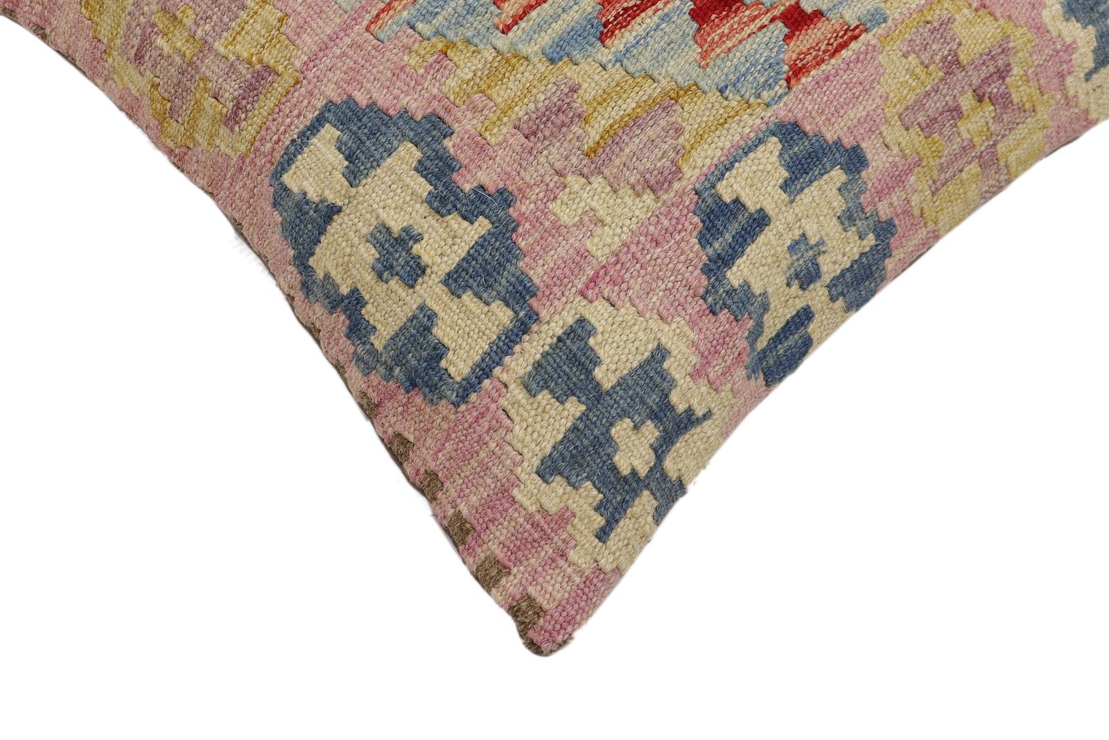 handmade Traditional Pillow Blue Beige Hand-Woven SQUARE 100% WOOL Hand woven turkish pillow2 x 2