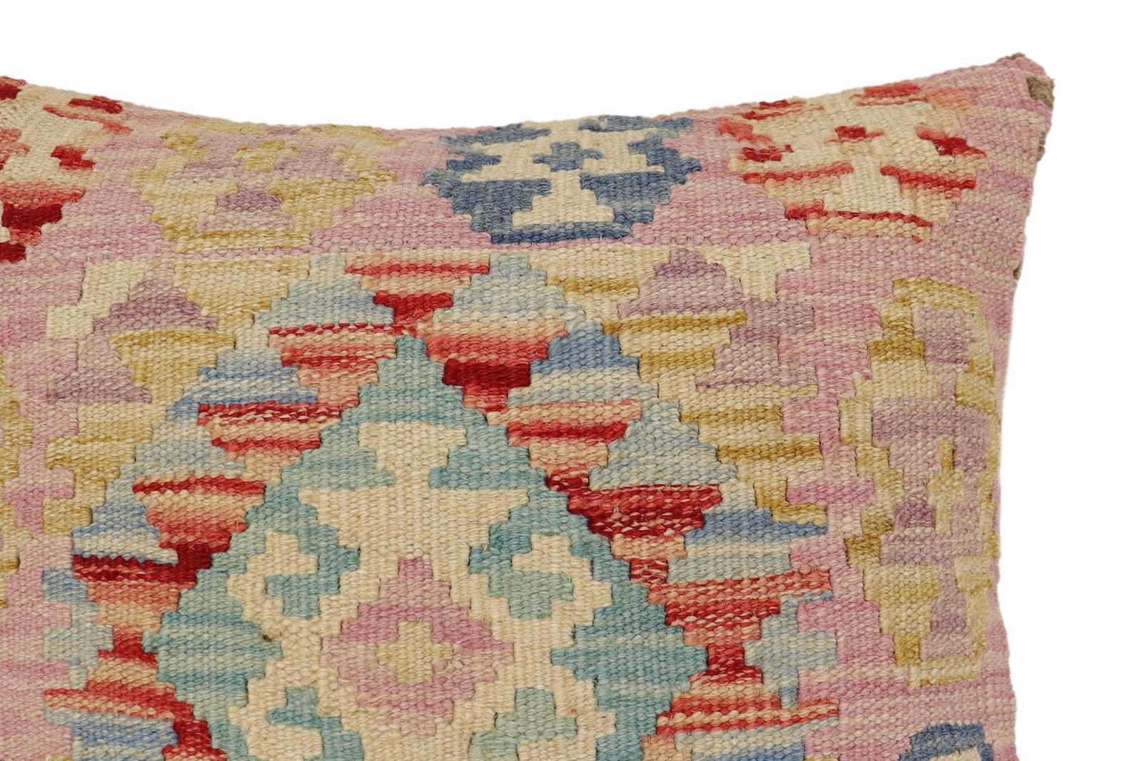 handmade Traditional Pillow Blue Beige Hand-Woven SQUARE 100% WOOL Hand woven turkish pillow2 x 2