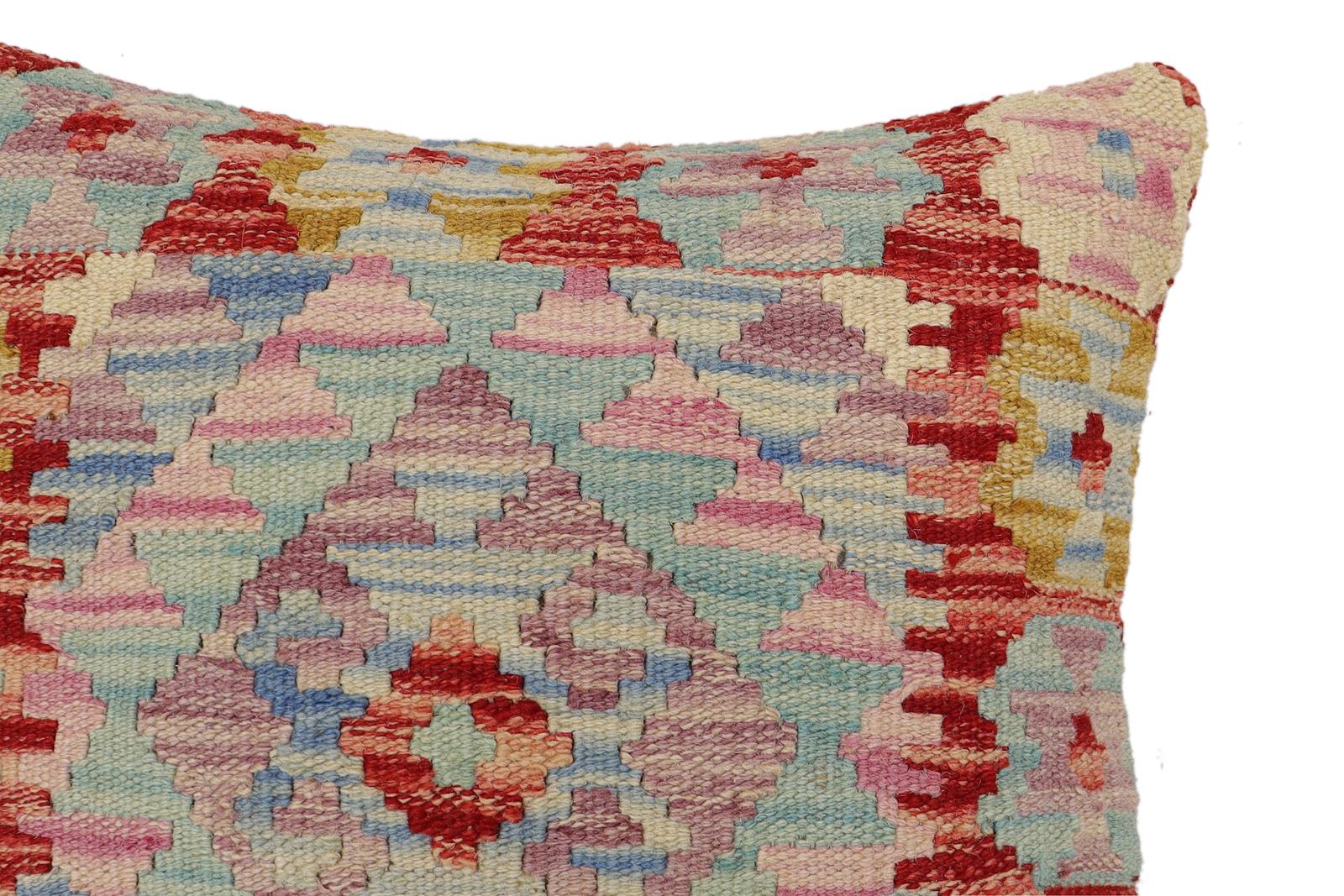 handmade Traditional Pillow Red Beige Hand-Woven SQUARE 100% WOOL  Hand woven turkish pillow  2 x 2