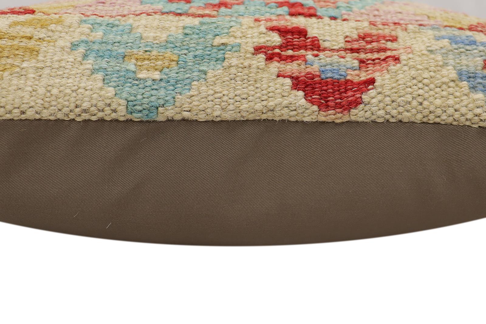 handmade Traditional Pillow Beige Blue Hand-Woven SQUARE 100% WOOL Hand woven turkish pillow2 x 2