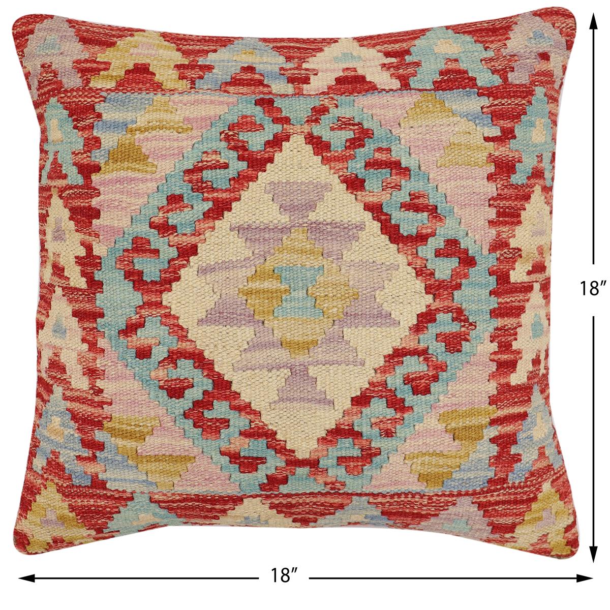 handmade Traditional Pillow Red Beige Hand-Woven SQUARE 100% WOOL Hand woven turkish pillow2 x 2