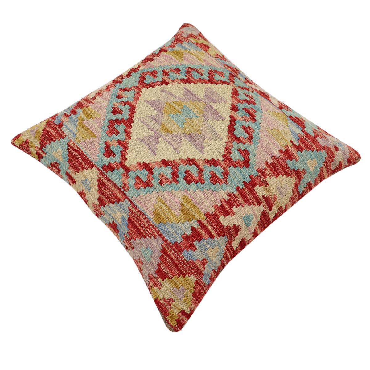 handmade Traditional Pillow Red Beige Hand-Woven SQUARE 100% WOOL Hand woven turkish pillow2 x 2