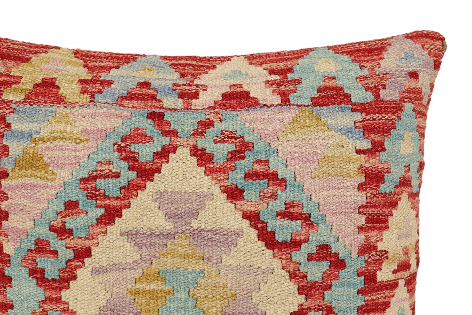 handmade Traditional Pillow Red Beige Hand-Woven SQUARE 100% WOOL Hand woven turkish pillow2 x 2