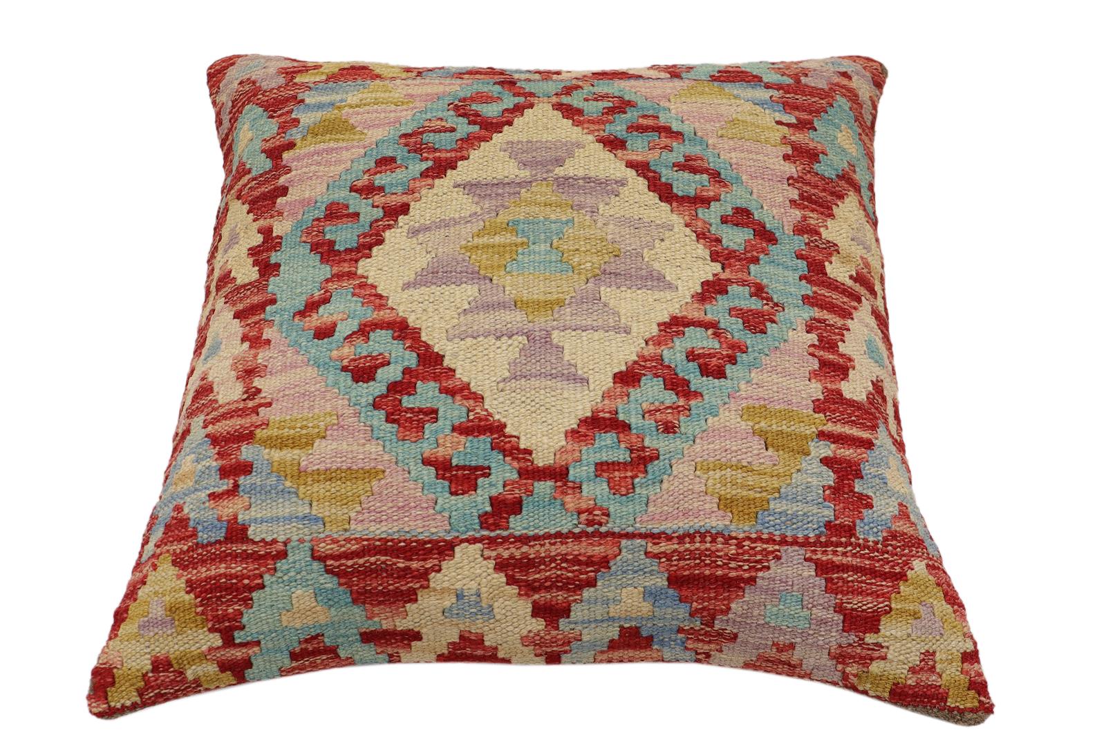 handmade Traditional Pillow Red Beige Hand-Woven SQUARE 100% WOOL Hand woven turkish pillow2 x 2