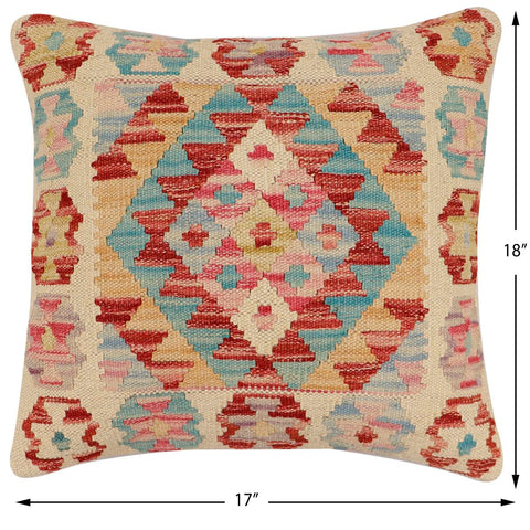 handmade Traditional Pillow Beige Rust Hand-Woven SQUARE 100% WOOL  Hand woven turkish pillow  2 x 2
