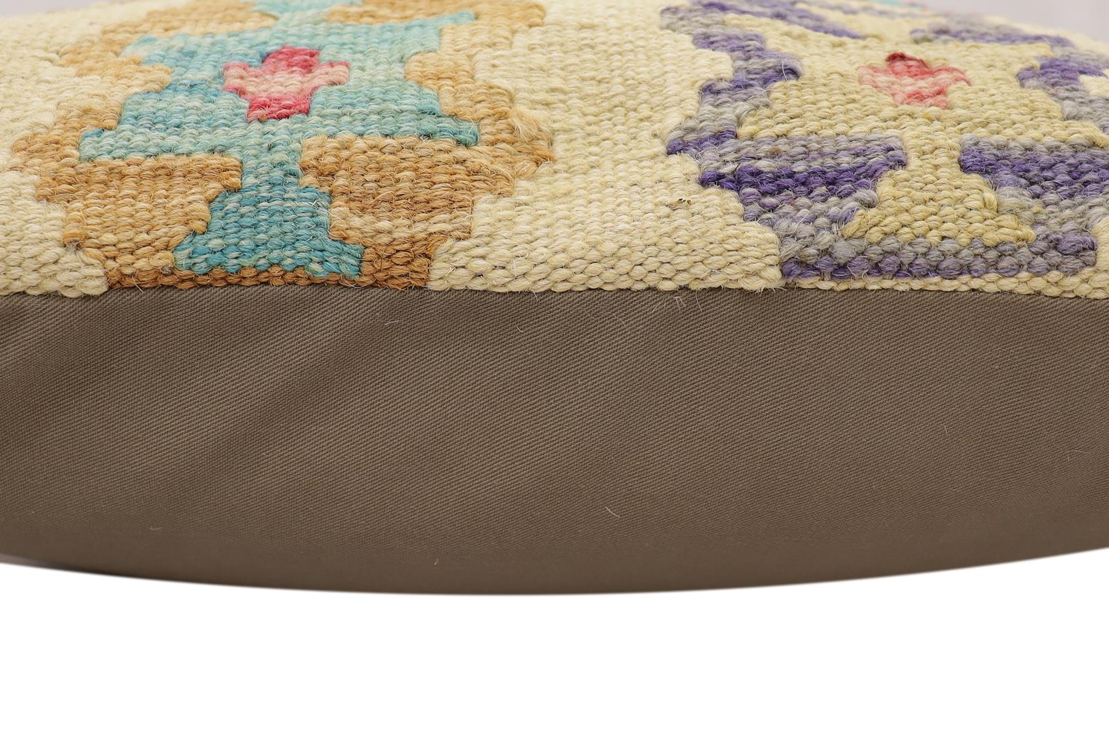 handmade Traditional Pillow Beige Blue Hand-Woven SQUARE 100% WOOL Hand woven turkish pillow2 x 2
