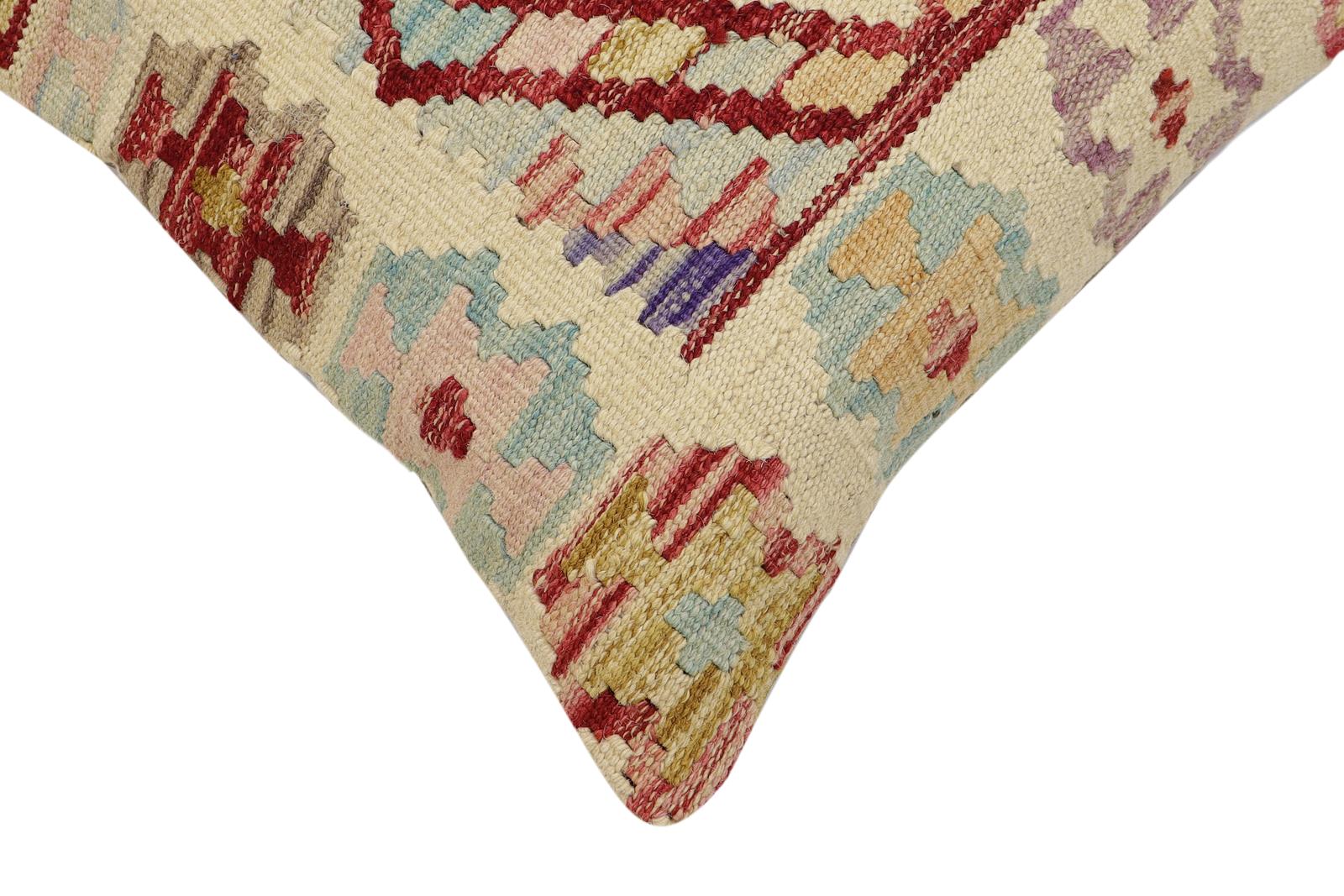 handmade Traditional Pillow Beige Rust Hand-Woven SQUARE 100% WOOL Hand woven turkish pillow2 x 2