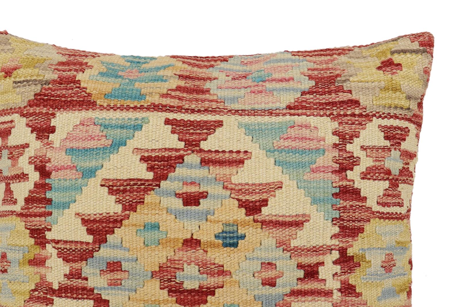 handmade Traditional Pillow Rust Beige Hand-Woven SQUARE 100% WOOL Hand woven turkish pillow2 x 2