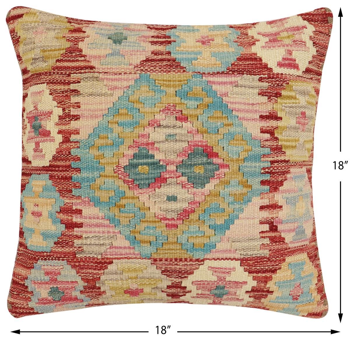 handmade Traditional Pillow Rust Blue Hand-Woven SQUARE 100% WOOL Hand woven turkish pillow2 x 2