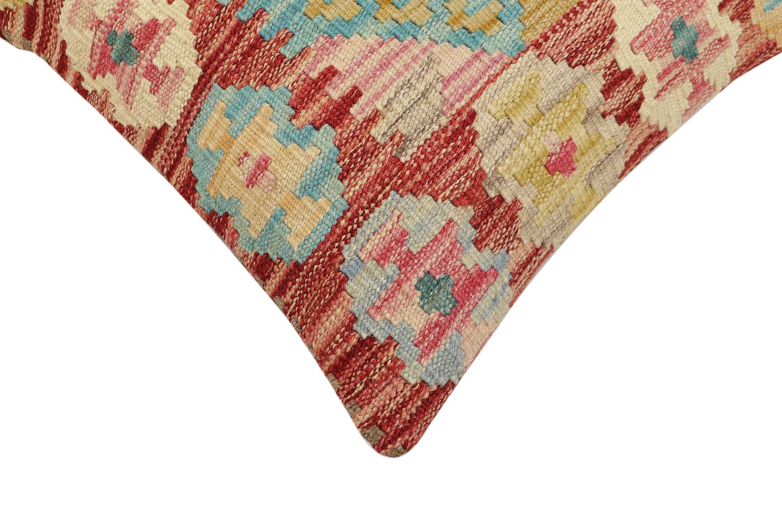 handmade Traditional Pillow Rust Blue Hand-Woven SQUARE 100% WOOL Hand woven turkish pillow2 x 2