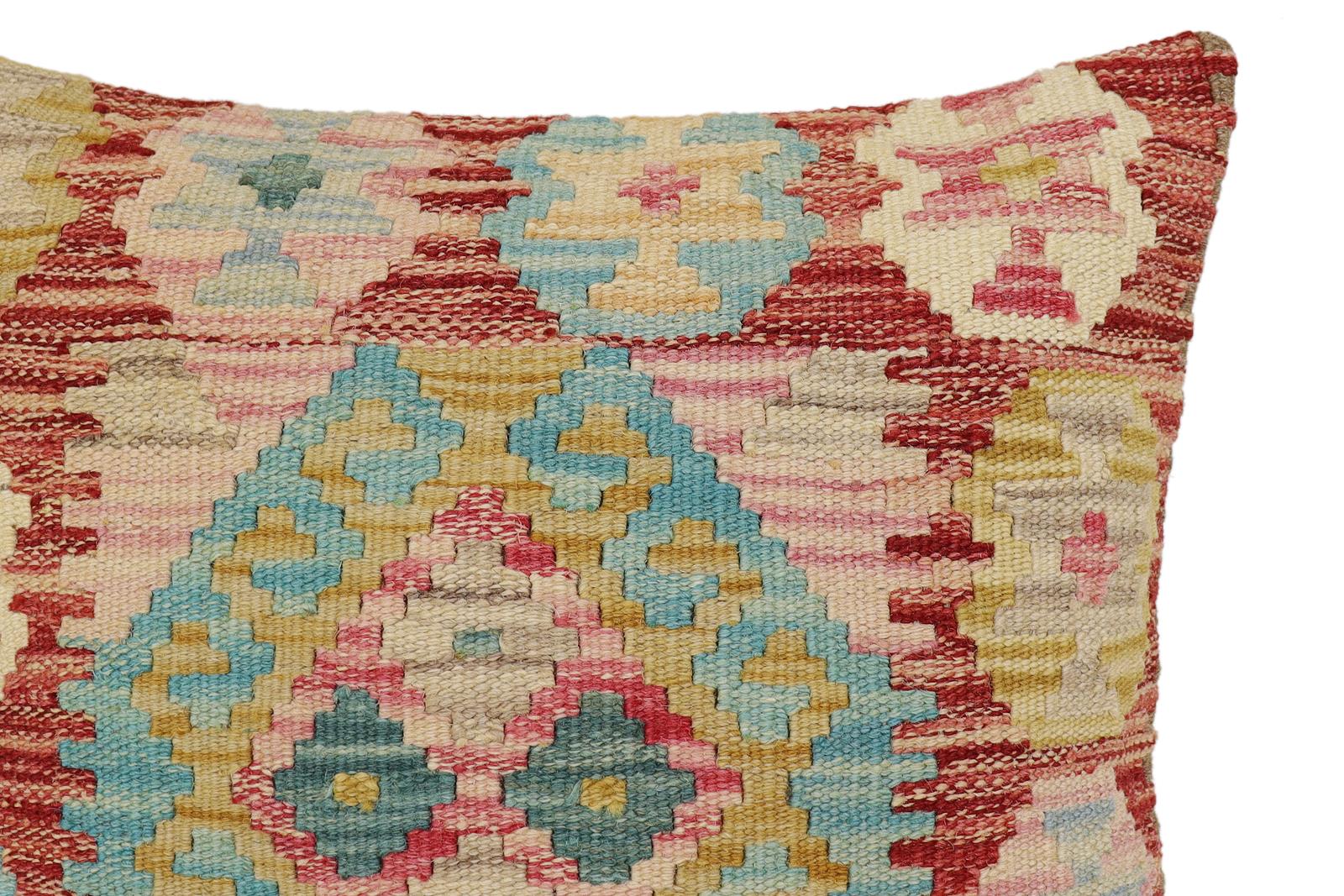 handmade Traditional Pillow Rust Blue Hand-Woven SQUARE 100% WOOL Hand woven turkish pillow2 x 2