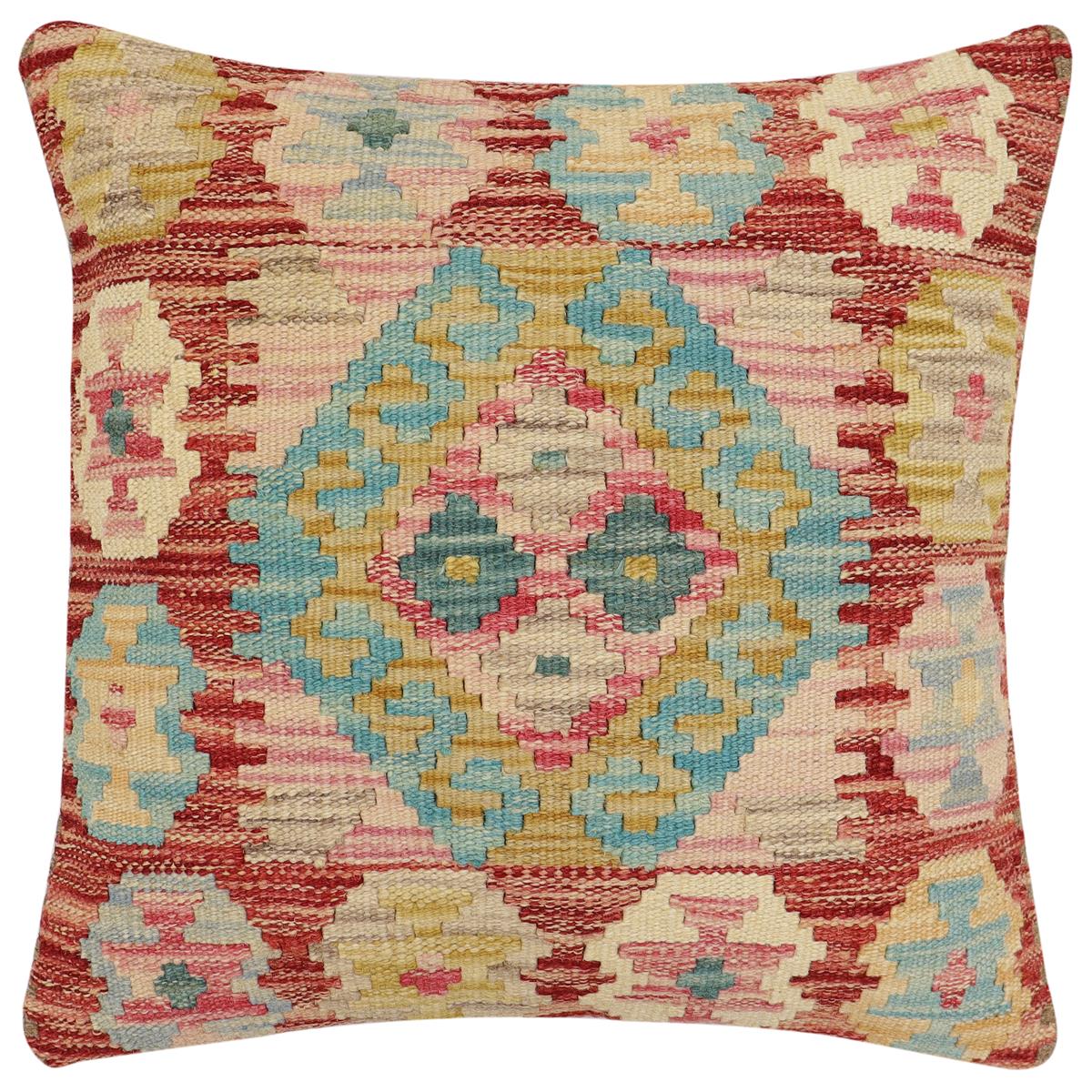 handmade Traditional Pillow Rust Blue Hand-Woven SQUARE 100% WOOL Hand woven turkish pillow2 x 2