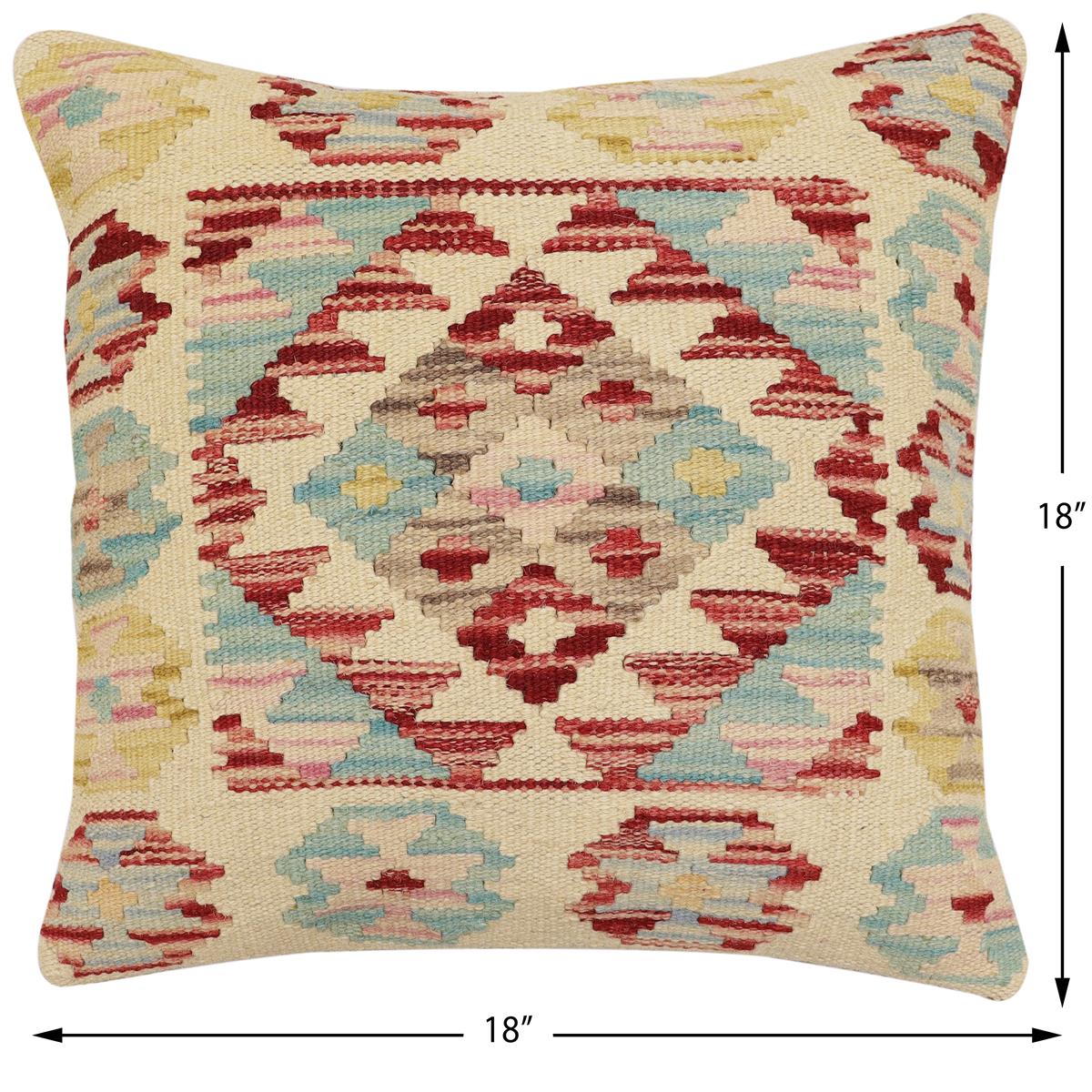 handmade Traditional Pillow Beige Rust Hand-Woven SQUARE 100% WOOL Hand woven turkish pillow2 x 2