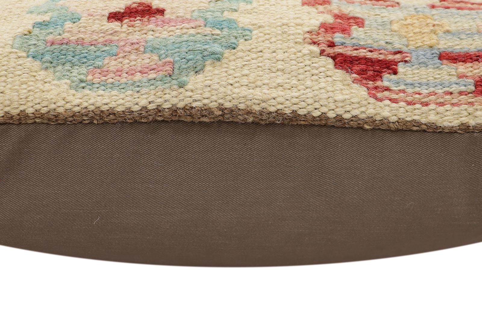 handmade Traditional Pillow Beige Rust Hand-Woven SQUARE 100% WOOL Hand woven turkish pillow2 x 2
