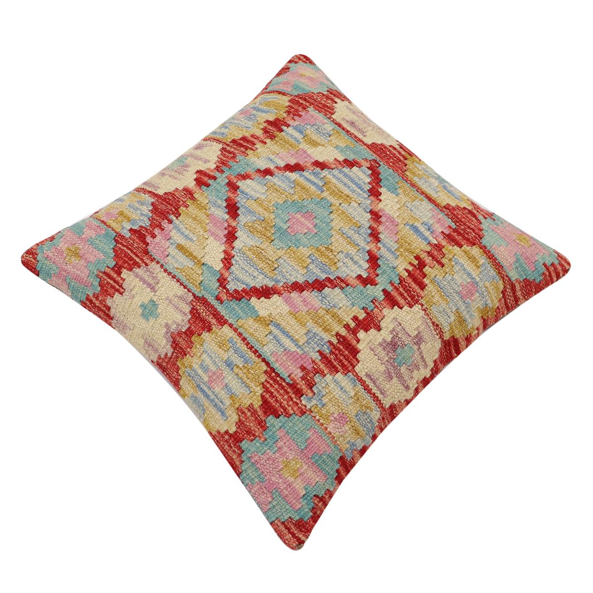 handmade Traditional Pillow Red Beige Hand-Woven SQUARE 100% WOOL Hand woven turkish pillow2 x 2