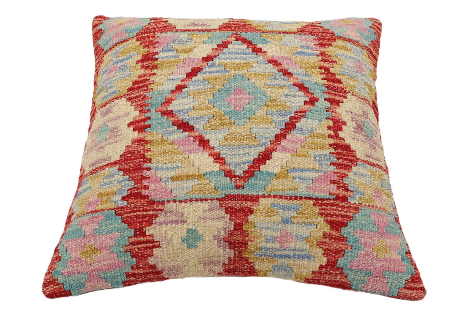 handmade Traditional Pillow Red Beige Hand-Woven SQUARE 100% WOOL Hand woven turkish pillow2 x 2