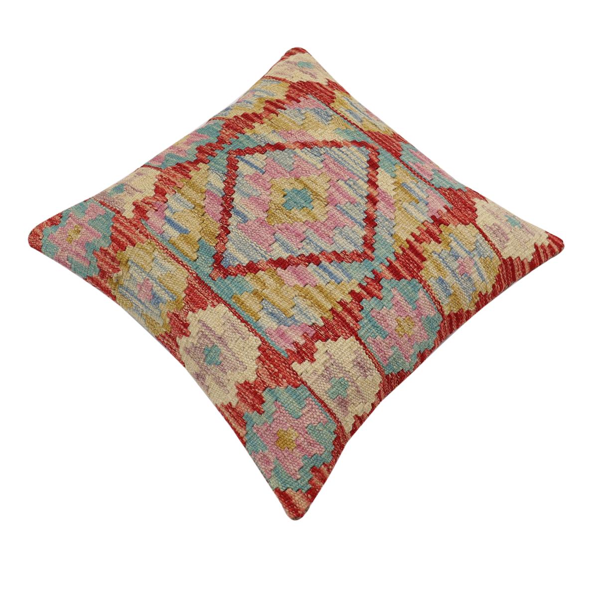 handmade Traditional Pillow Rust Blue Hand-Woven SQUARE 100% WOOL Hand woven turkish pillow2 x 2