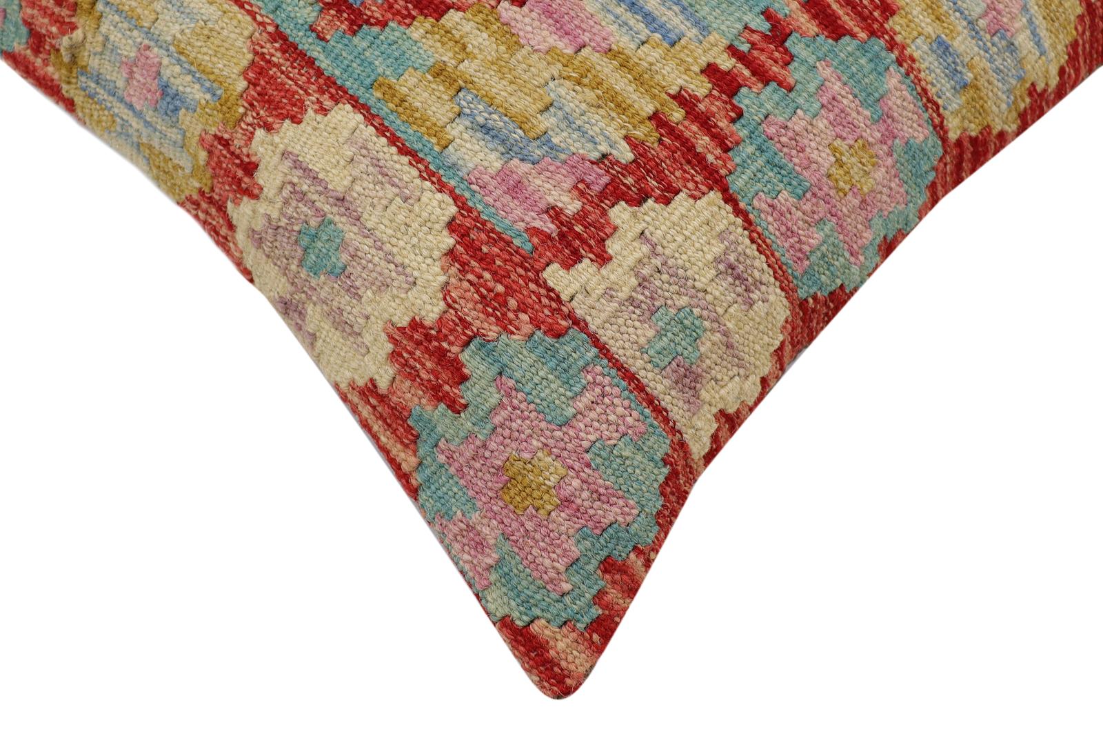 handmade Traditional Pillow Rust Blue Hand-Woven SQUARE 100% WOOL Hand woven turkish pillow2 x 2