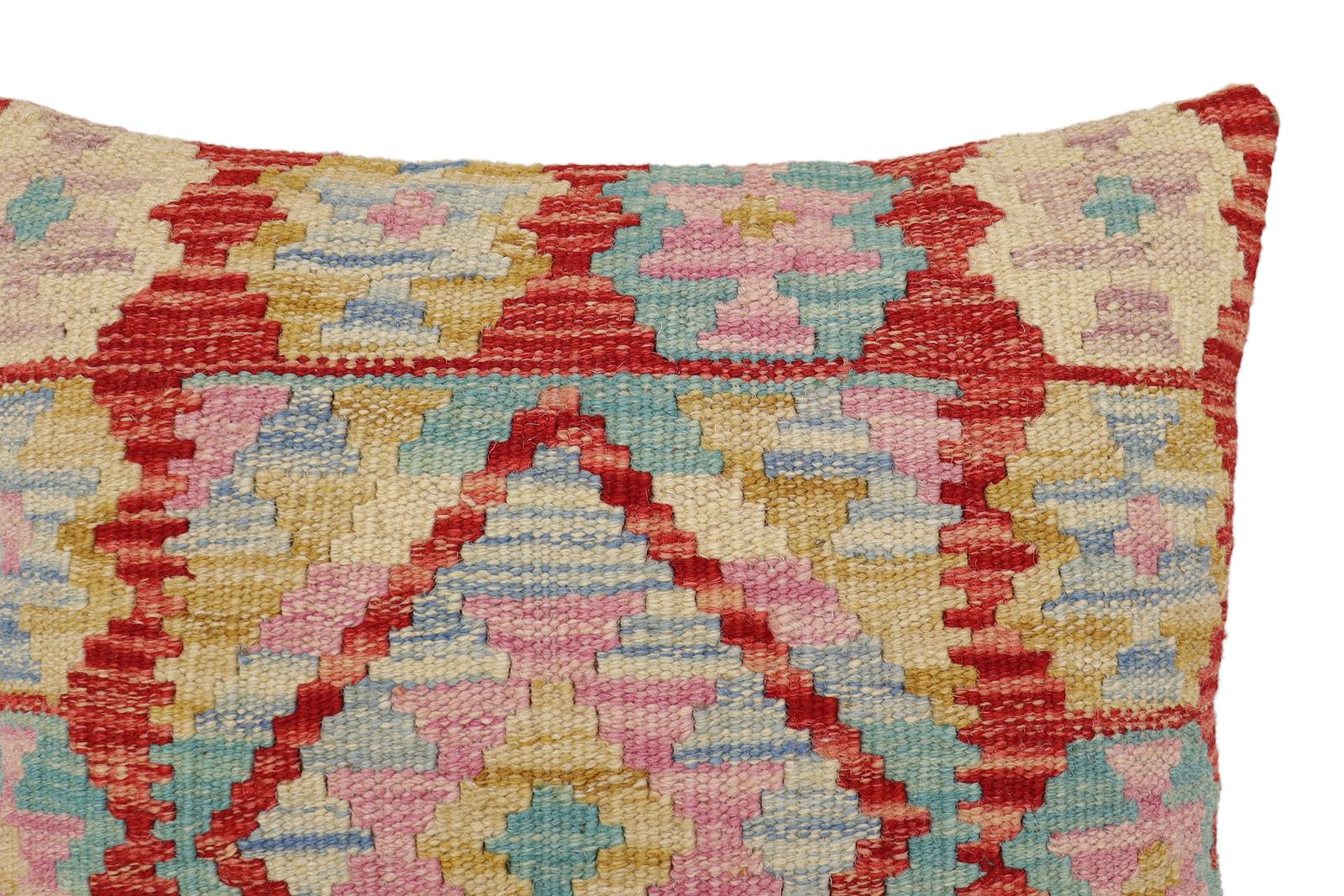 handmade Traditional Pillow Rust Blue Hand-Woven SQUARE 100% WOOL Hand woven turkish pillow2 x 2
