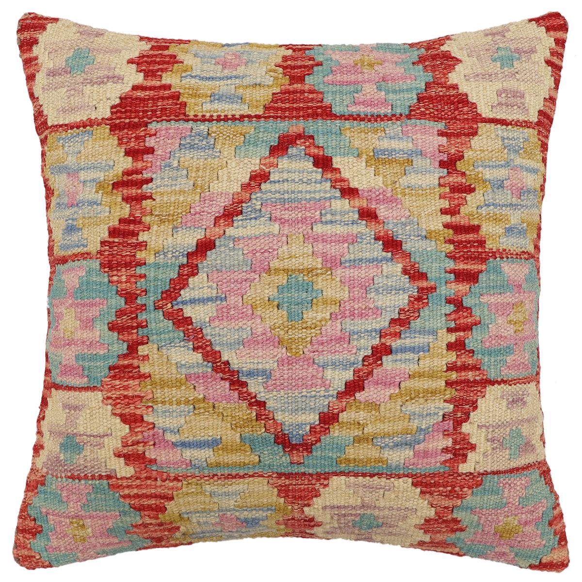 handmade Traditional Pillow Rust Blue Hand-Woven SQUARE 100% WOOL Hand woven turkish pillow2 x 2