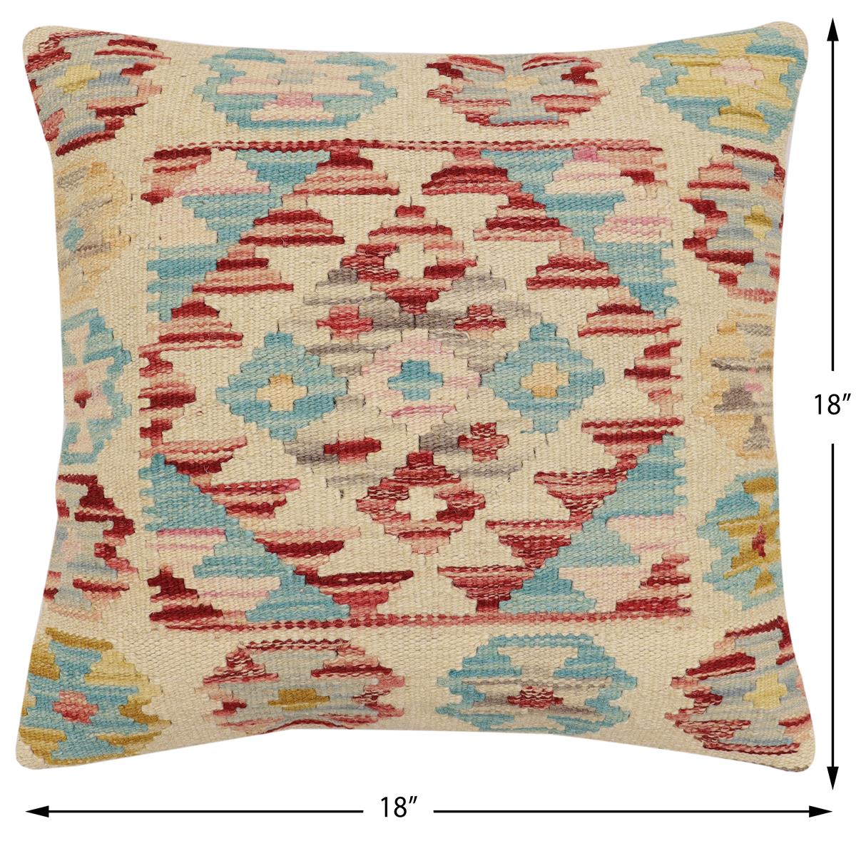 handmade Traditional Pillow Beige Rust Hand-Woven SQUARE 100% WOOL Hand woven turkish pillow2 x 2