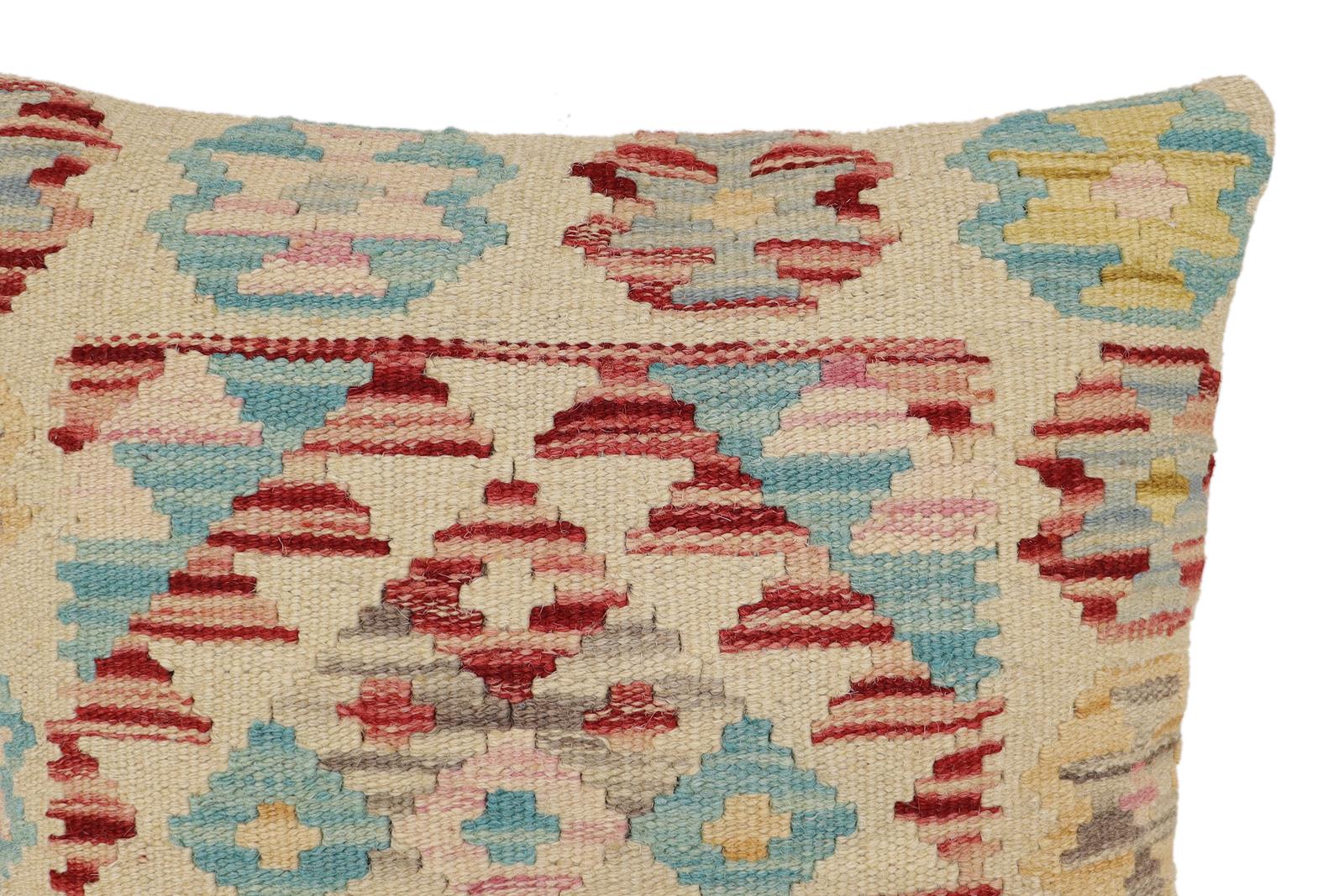 handmade Traditional Pillow Beige Rust Hand-Woven SQUARE 100% WOOL Hand woven turkish pillow2 x 2