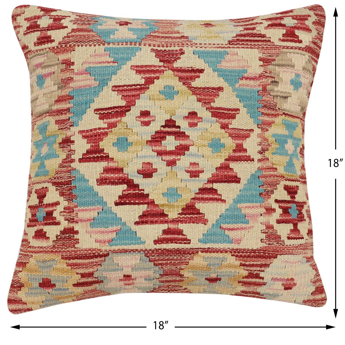 handmade Traditional Pillow Rust Blue Hand-Woven SQUARE 100% WOOL Hand woven turkish pillow2 x 2