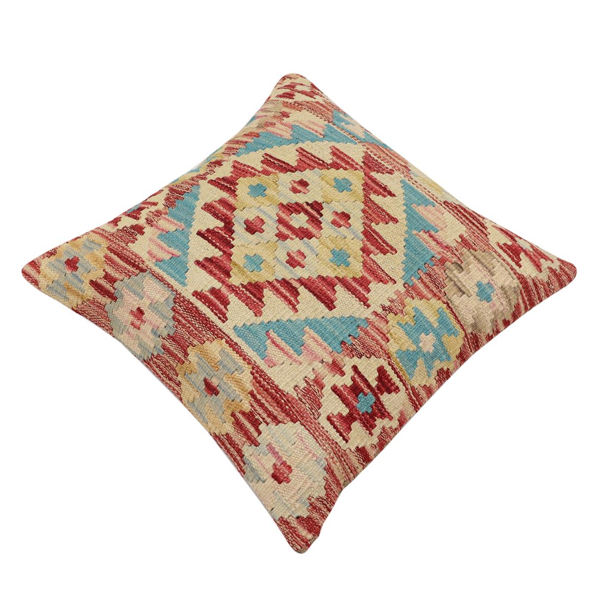 handmade Traditional Pillow Rust Blue Hand-Woven SQUARE 100% WOOL Hand woven turkish pillow2 x 2