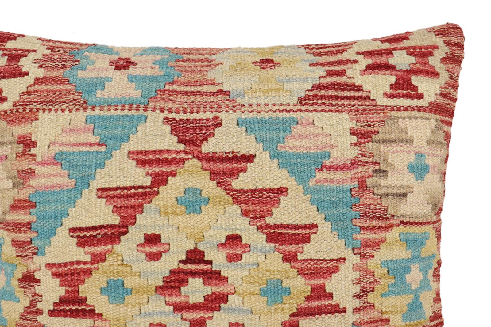 handmade Traditional Pillow Rust Blue Hand-Woven SQUARE 100% WOOL Hand woven turkish pillow2 x 2