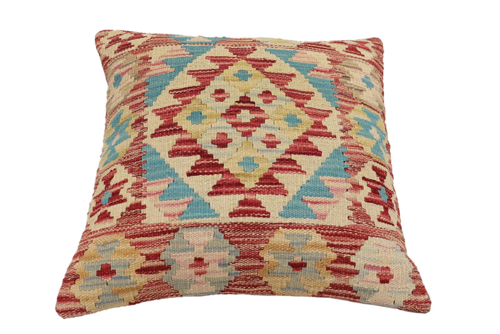 handmade Traditional Pillow Rust Blue Hand-Woven SQUARE 100% WOOL Hand woven turkish pillow2 x 2