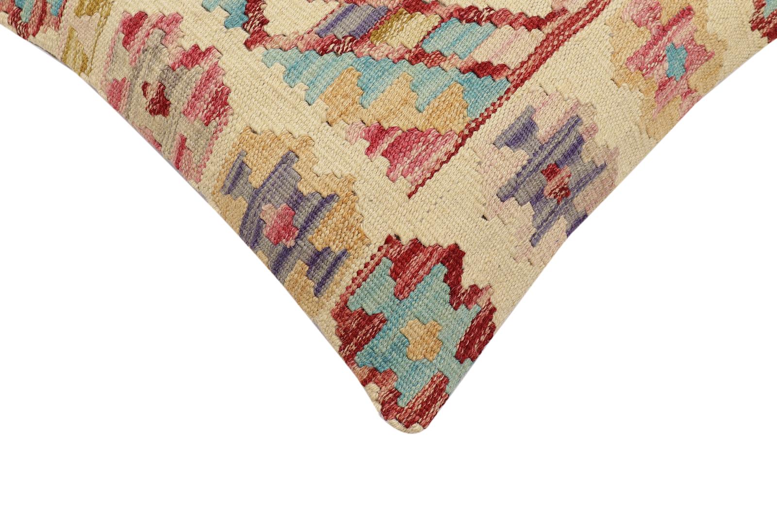 handmade Traditional Pillow Beige Rust Hand-Woven SQUARE 100% WOOL Hand woven turkish pillow2 x 2