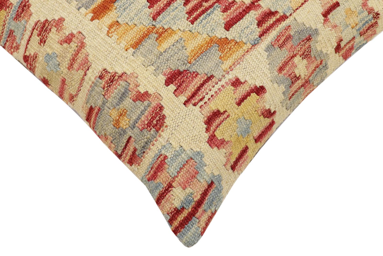 handmade Traditional Pillow Beige Rust Hand-Woven SQUARE 100% WOOL Hand woven turkish pillow2 x 2