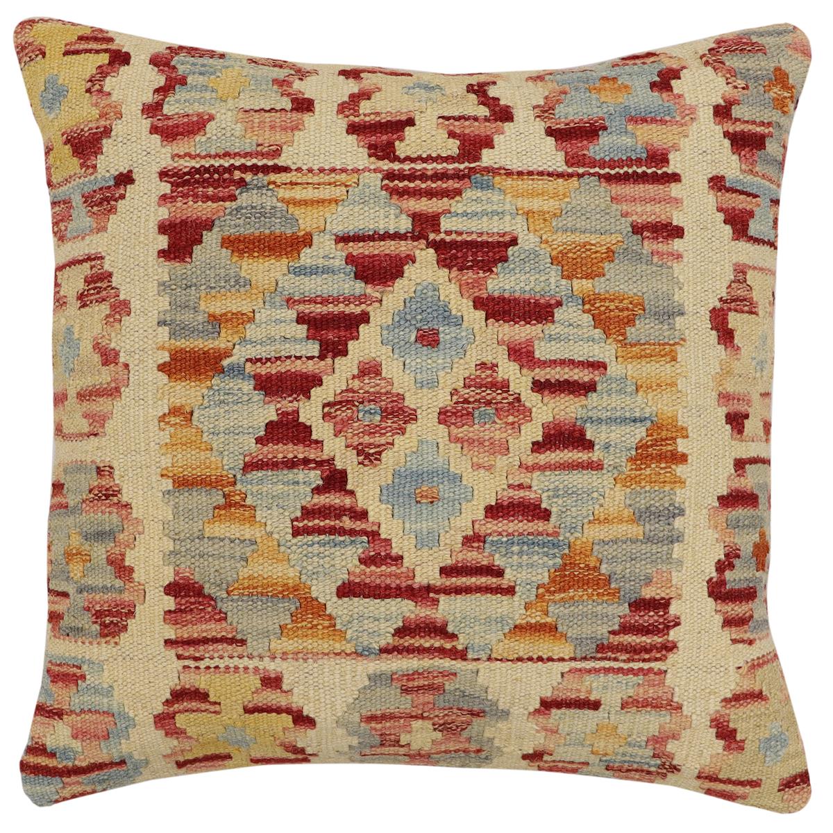 handmade Traditional Pillow Beige Rust Hand-Woven SQUARE 100% WOOL Hand woven turkish pillow2 x 2