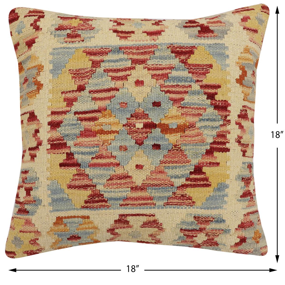 handmade Traditional Pillow Beige Rust Hand-Woven SQUARE 100% WOOL Hand woven turkish pillow2 x 2