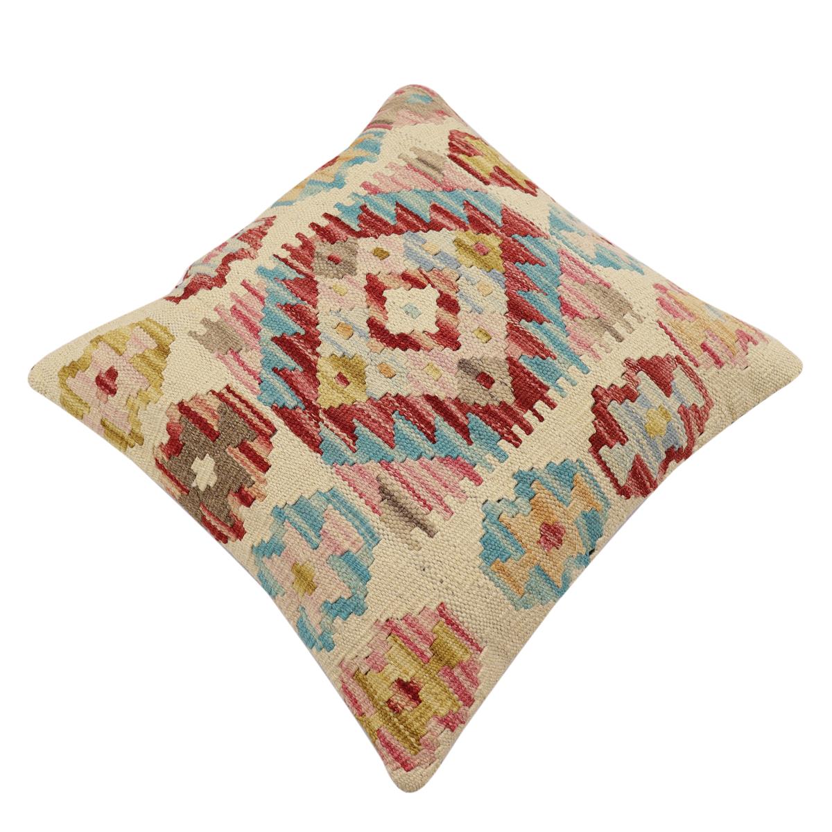 handmade Traditional Pillow Beige Red Hand-Woven SQUARE 100% WOOL Hand woven turkish pillow2 x 2