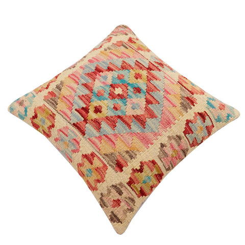 handmade Traditional Pillow Beige Rust Hand-Woven SQUARE 100% WOOL  Hand woven turkish pillow  2 x 2
