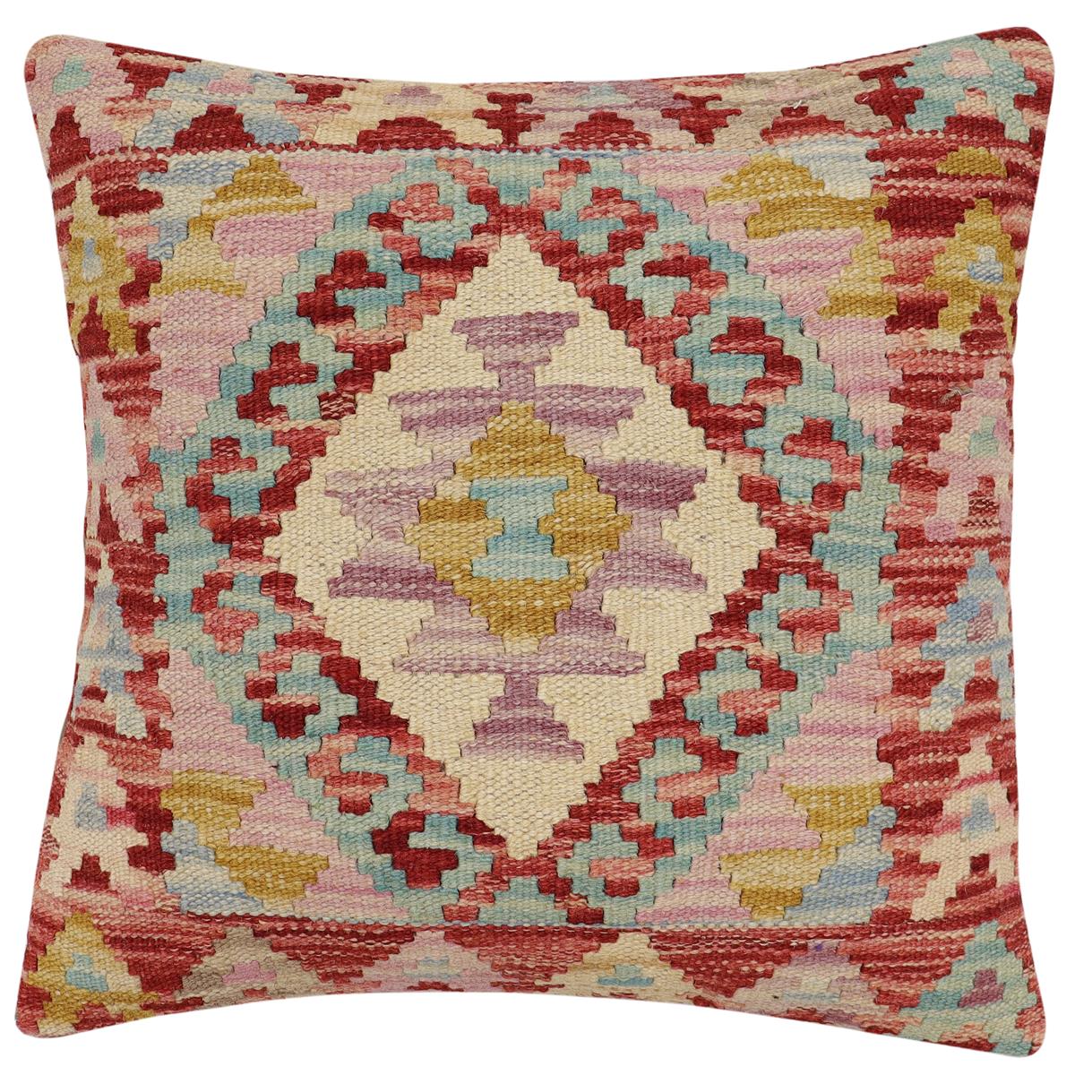 handmade Traditional Pillow Rust Beige Hand-Woven SQUARE 100% WOOL Hand woven turkish pillow2 x 2