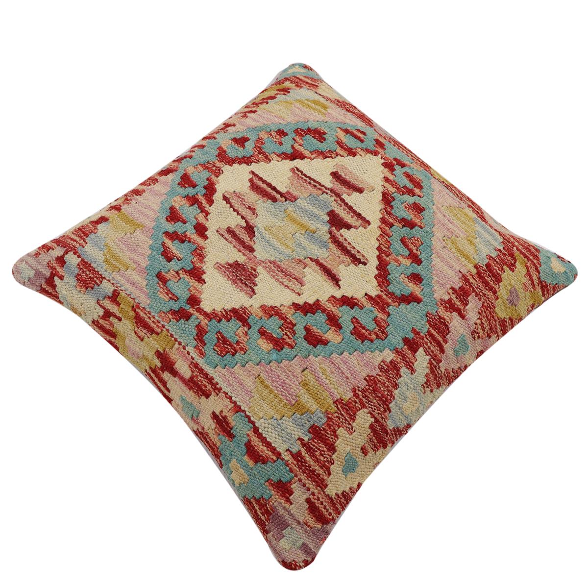 handmade Traditional Pillow Rust Beige Hand-Woven SQUARE 100% WOOL Hand woven turkish pillow2 x 2