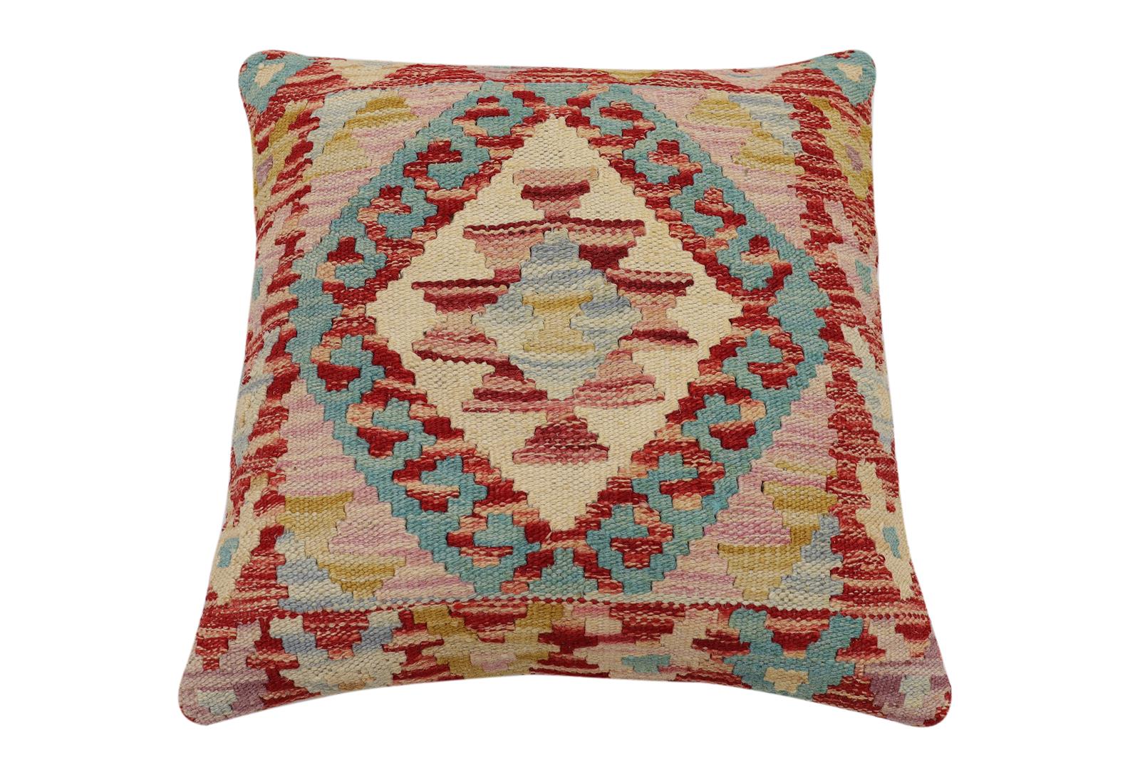 handmade Traditional Pillow Rust Beige Hand-Woven SQUARE 100% WOOL Hand woven turkish pillow2 x 2
