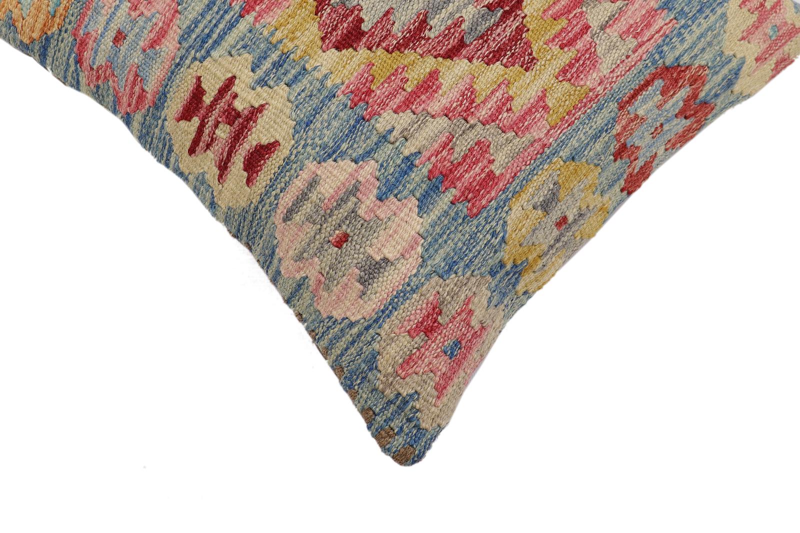 handmade Traditional Pillow Blue Gold Hand-Woven SQUARE 100% WOOL Hand woven turkish pillow2 x 2