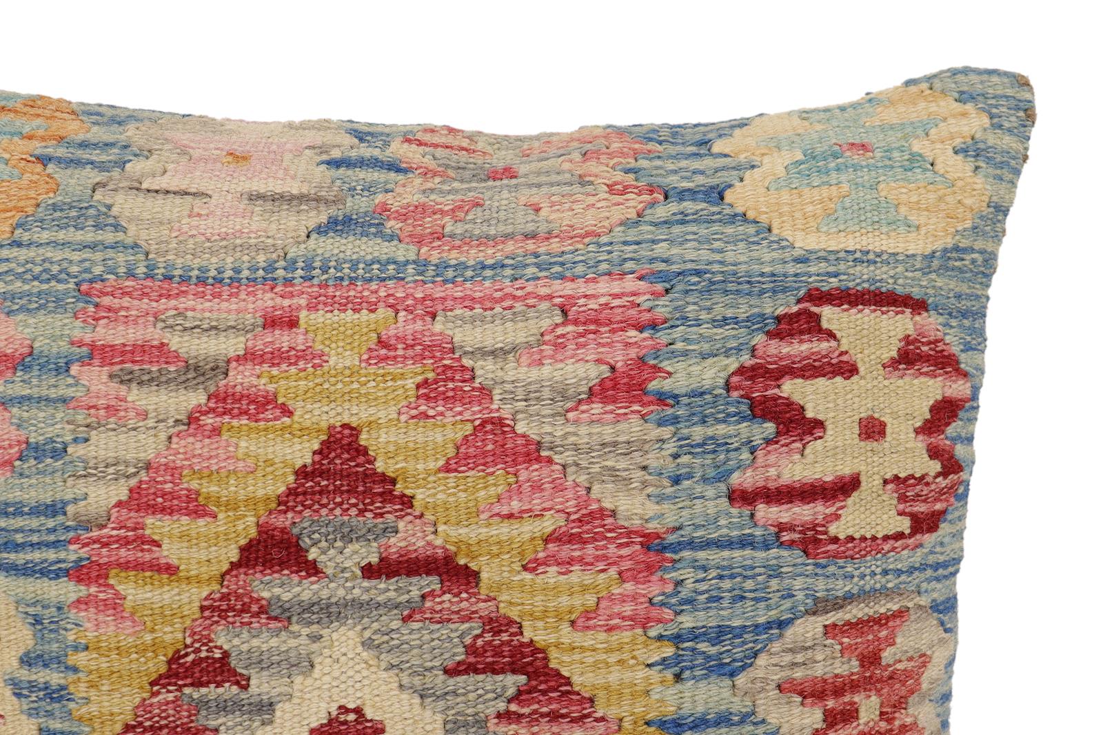 handmade Traditional Pillow Blue Gold Hand-Woven SQUARE 100% WOOL Hand woven turkish pillow2 x 2