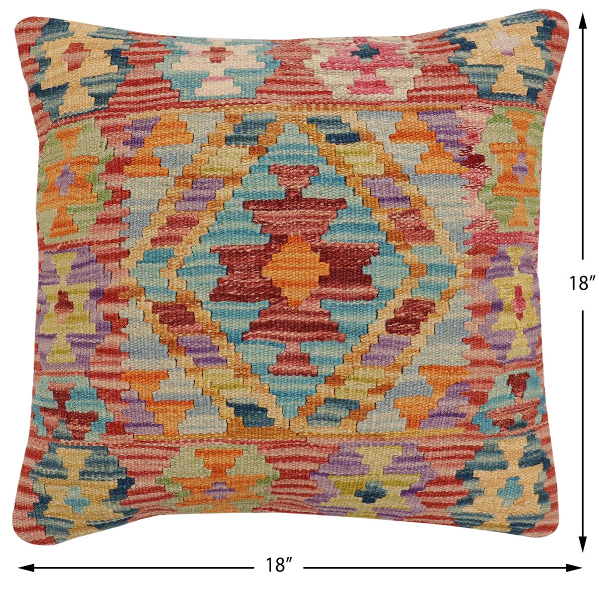 handmade Traditional Pillow Rust Blue Hand-Woven SQUARE 100% WOOL Hand woven turkish pillow2 x 2