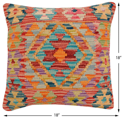 handmade Traditional Pillow Rust Blue Hand-Woven SQUARE 100% WOOL Hand woven turkish pillow2 x 2